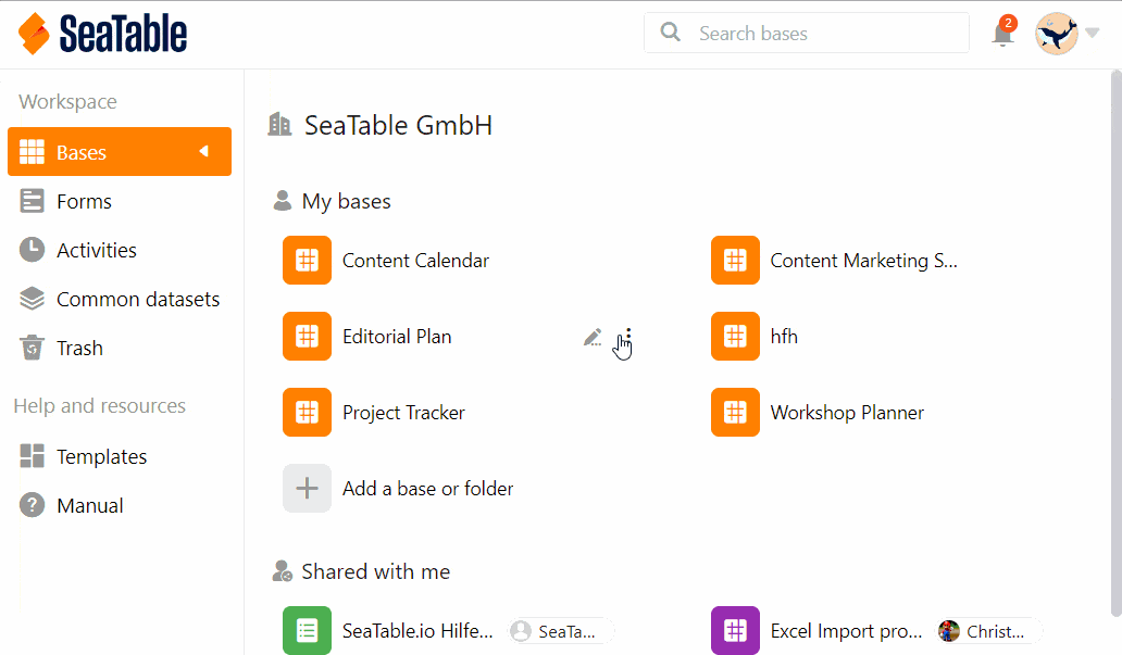 Partage d’une base avec un groupe