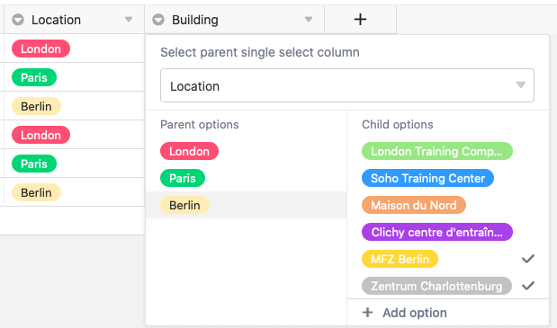 Присвоение опций выбранного столбца опциям вышестоящего столбца одиночного выбора
