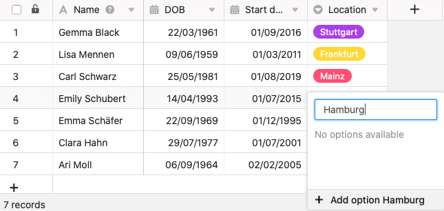Добавление опций через строки одного столбца выбора