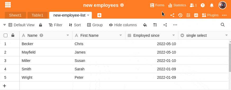 Добавление опций в колонку с одним выбором
