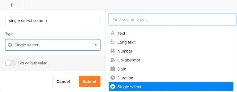 Создание колонки с одним выбором