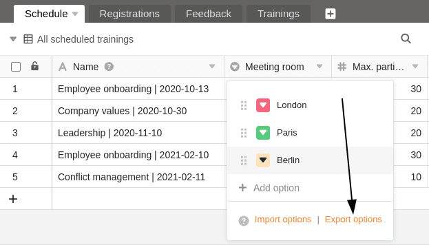 Экспорт опций одиночного выбора