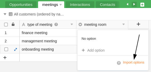 Импорт экспортированных опций в новую колонку с одним выбором