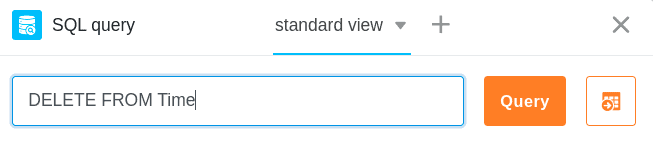 Entering the DELETE SQL command to delete table data.