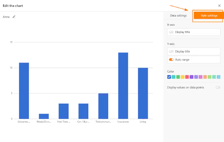 Settings when adding a new graphic in the statistics module.