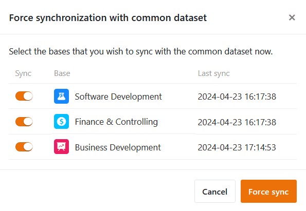 Choose bases for sync with common dataset
