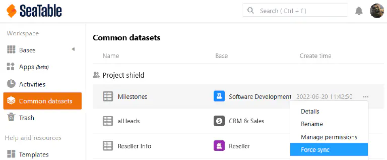 Force sync of common dataset