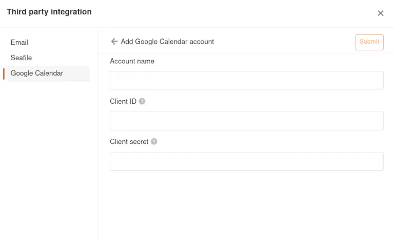 adicione uma conta do Google Calendar