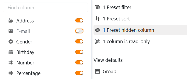 Предварительная настройка скрытых колонок в App Builder