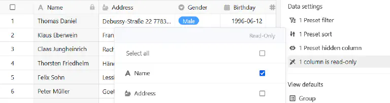 Колонки для чтения на страницах таблиц в приложениях
