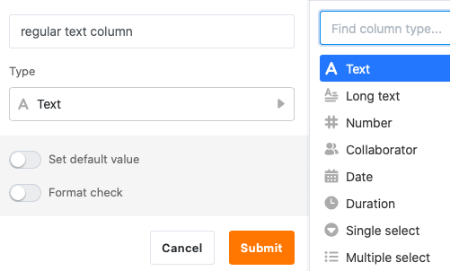 The regular text column