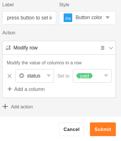 Definition of the button in the application example