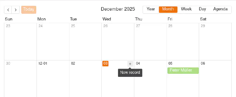 Crear nueva entrada de calendario en la vista de calendario