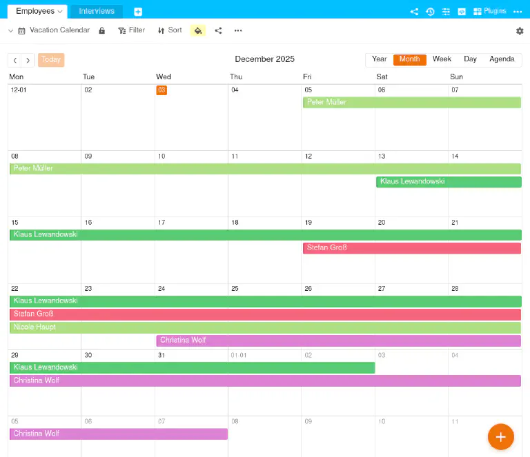 la vista del calendario