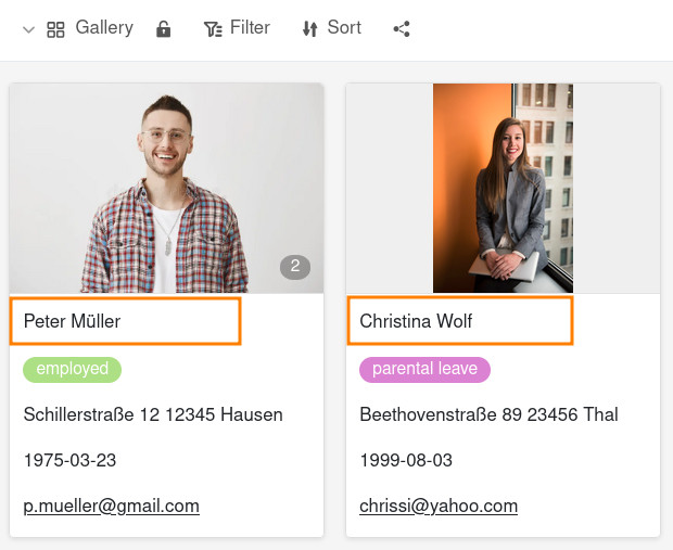 Editar registros en vista galería