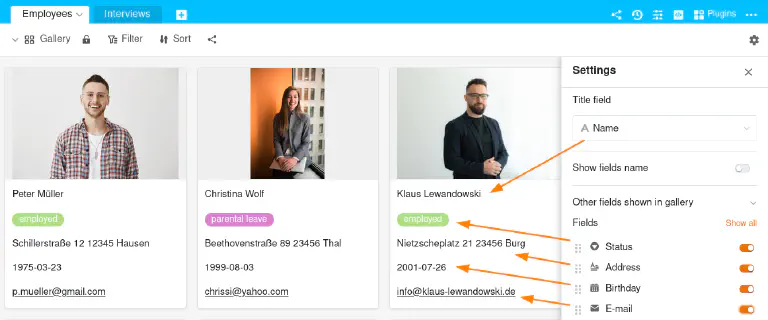 mostrar información de otras columnas en la galería