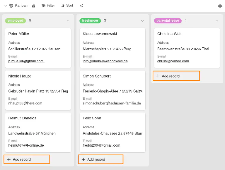 añadir un nuevo registro en la vista Kanban