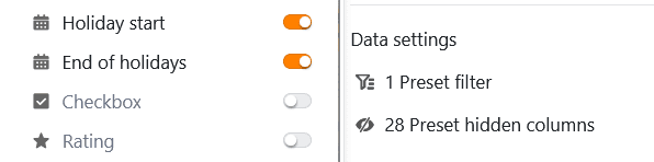 Скрытие колонок на страницах временной шкалы в приложениях