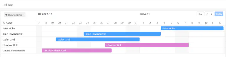 Страница временной шкалы в приложениях