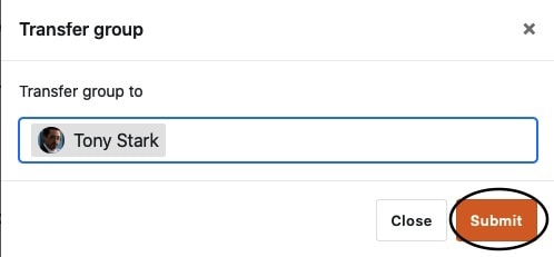 Confirm the transfer of a group