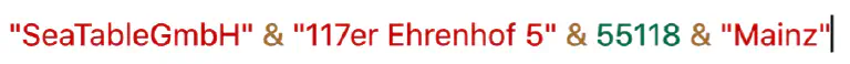 Introducción correcta de varios elementos de texto en una fórmula