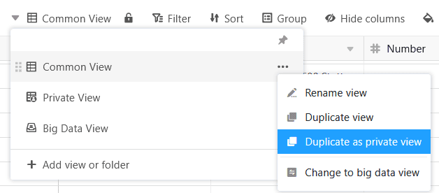 Duplicar una vista normal como vista privada