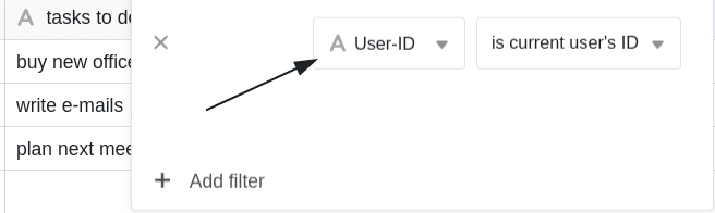 Defined filter according to the user ID in the use case