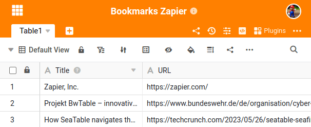 Estructura base de SeaTable para este Zap