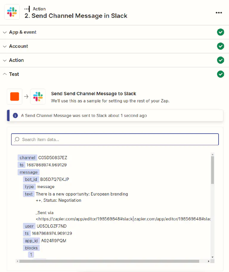 El Zapier Zap se ha ejecutado correctamente