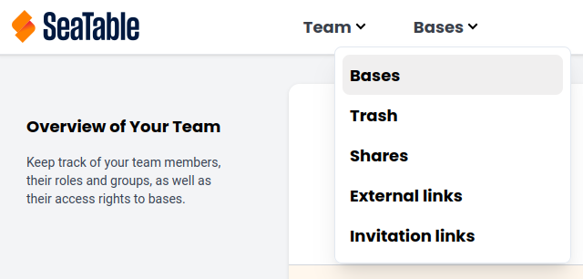 Naviguez vers l&rsquo;aperçu de toutes les bases dans la Gestion d&rsquo;équipe