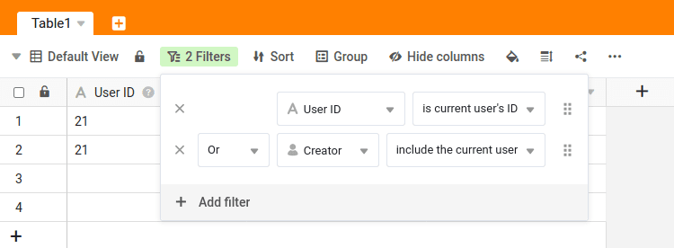 La alternativa: El filtro según la columna Creador