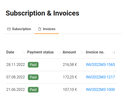 vos factures dans l’administration d’équipe SeaTable.