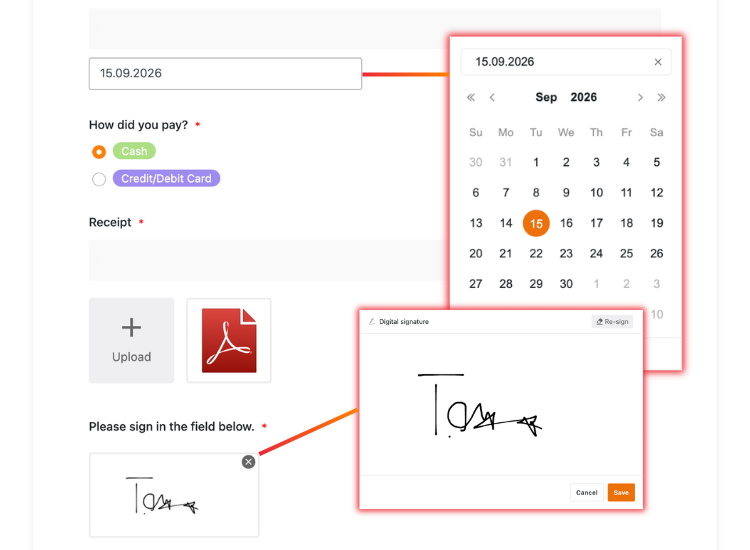 SeaTable Ansicht eines Webformulars zur Erfassung von Spesen