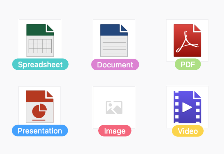 File types in SeaTable: spreadsheet, document, PDF, presentation, image and video