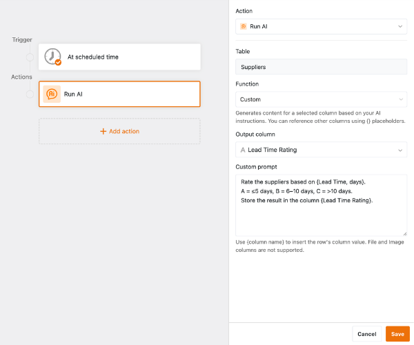 SeaTable's AI automations in the automation editor