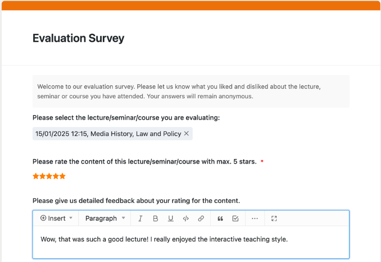 Tableau de commentaires contenant les notes et les remarques sur les événements