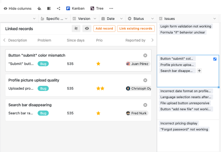 Tableau de test pour la planification des tests logiciels avec objectifs de test, période, version et problèmes associés