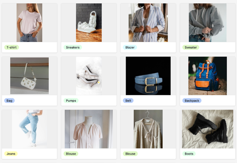 Kostenlose App für Kleiderschrank und Outfit-Planung mit Galerie-Ansicht.