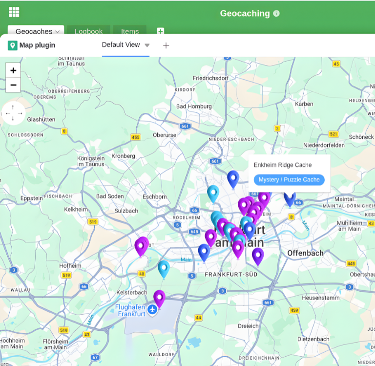 Aplicación de geocaching con un mapa interactivo