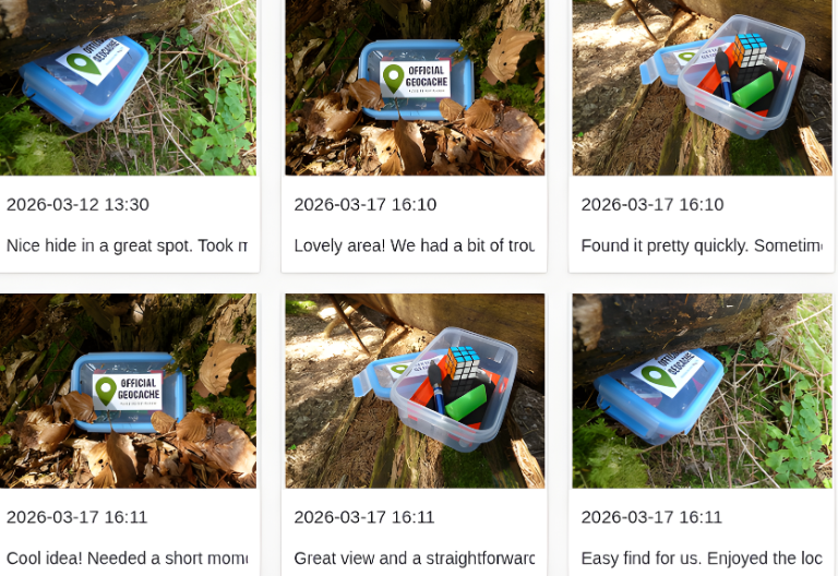 Todos los cachés en la vista de galería de fácil navegación de la aplicación Geocaching