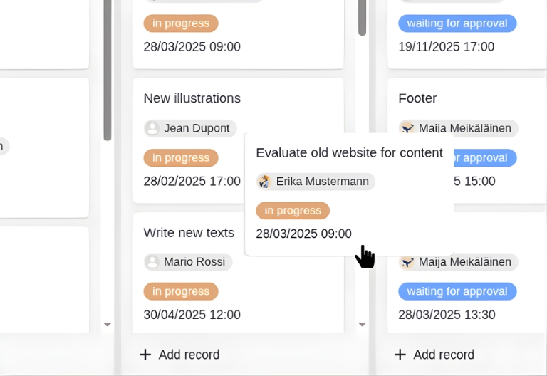 Regroupez, filtrez et déplacez facilement les tâches par glisser-déposer dans le tableau Kanban pour une visibilité totale du projet.