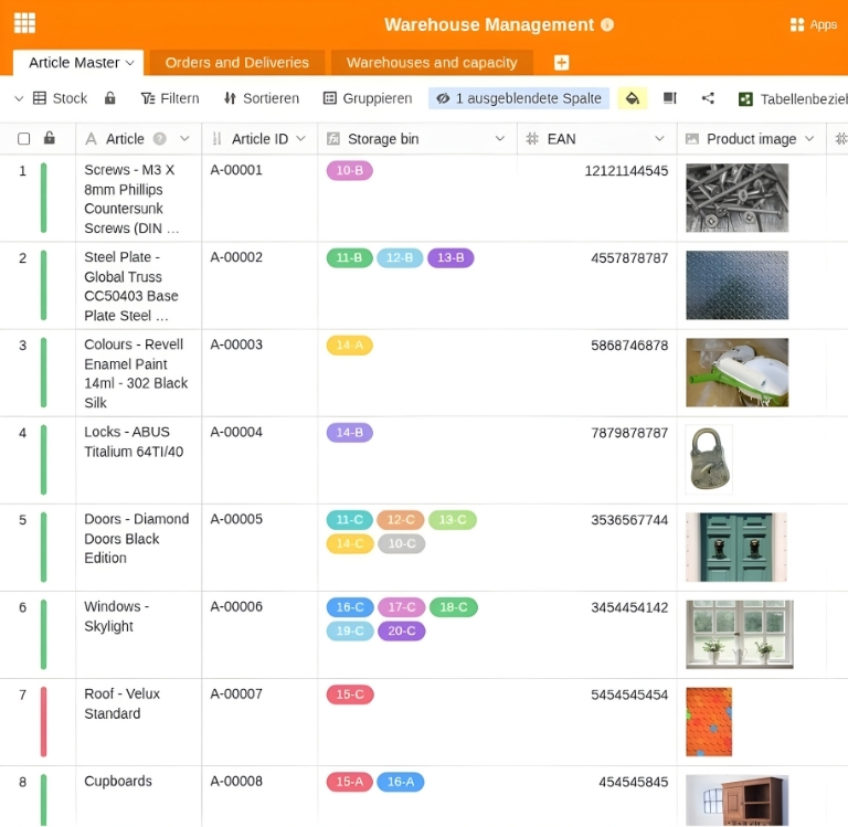 Приложение SeaTable для управления складом с гибким бескодовым решением, вводом данных в реальном времени и совместной работой команды.