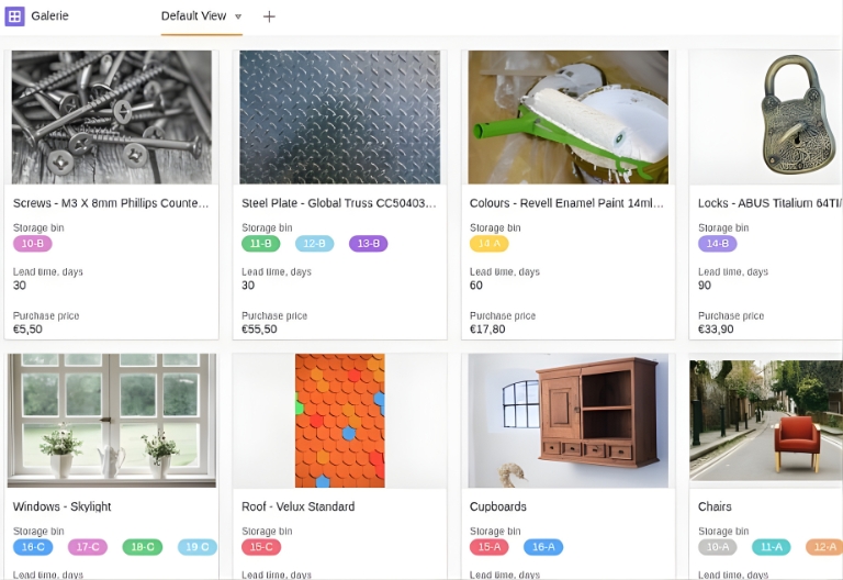 Обзор статей SeaTable в Мастере статей со ссылкой на таблицу запасов и формой для создания новых продуктов