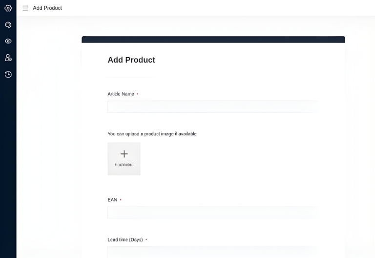 Форма для регистрации входящих и исходящих товаров в приложении для управления складом SeaTable с подробным описанием запасов, состояния и места хранения