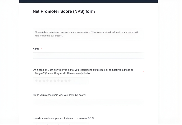 Универсальное приложение SeaTable демонстрирует гибко расширяемую форму опроса в корпоративном дизайне с дополнительными полями для оценки удовлетворенности клиентов.