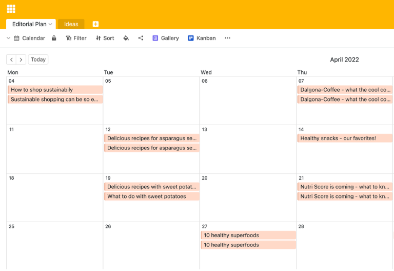 Captura de una planificación multicanal con vista de calendario y cronograma