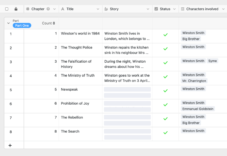 Table of Contents for Writing Plan Template with Contents and Writing Status