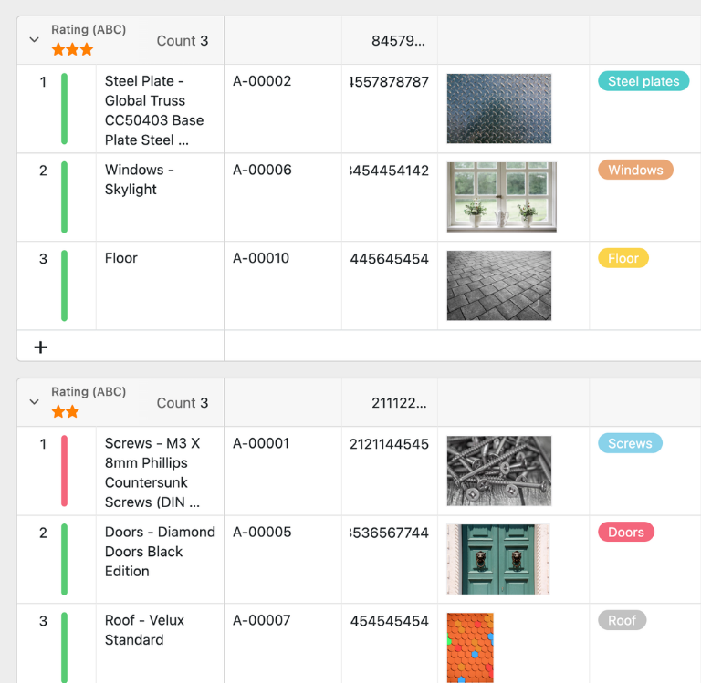 Digital supply chain management tool with a Kanban board, logistics dashboard, and real-time inventory data in SeaTable