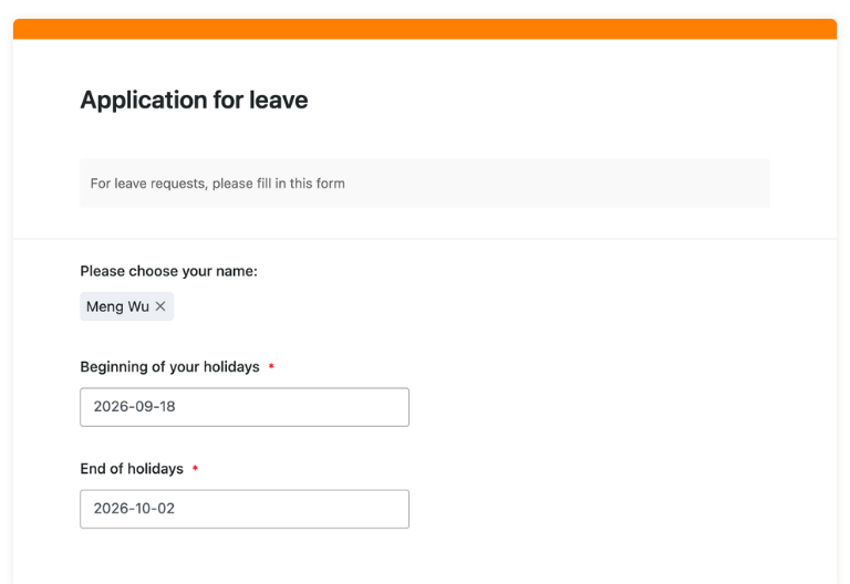 Tabelle mit allen Urlaubsanträgen inklusive Status, Zeitraum, Urlaubsart und Vertretungsregelung
