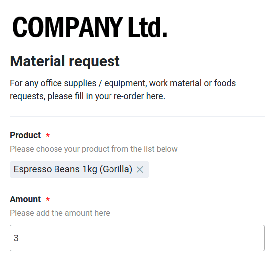 Order form indirect material